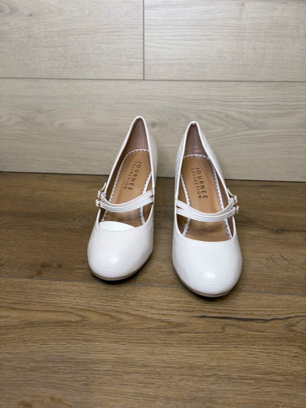 Journee Collection Windy-WD White Pumps Double Strap Heels Size 8